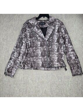 Colleen Lopez Snake Print Faux Leather Moto Jacket With Zipper Accents